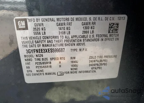 2014 Cadillac Srx Luxury Collection from USA, damaged, VIN 3GYFNEE3XES599687